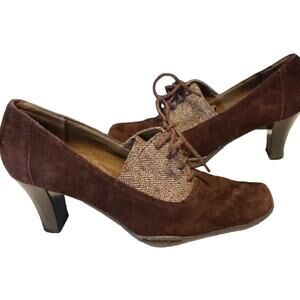 Aerosoles Cincinnati Oxfords Lace Up Square Toe Chunky Heels Brown Womens 8.5M